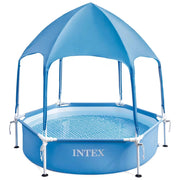 INTEX 6ft x 15in Metal Frame Above Ground Swimming Pool With Canopy Built-in Sprayer