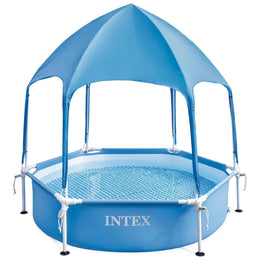INTEX 6ft x 15in Metal Frame Above Ground Swimming Pool With Canopy Built-in Sprayer
