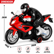 1:20 Scale R/C Biker Moto Sports Bike with LED Lights, Sound & 360° Stunt Rotation