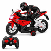 1:20 Scale R/C Biker Moto Sports Bike with LED Lights, Sound & 360° Stunt Rotation