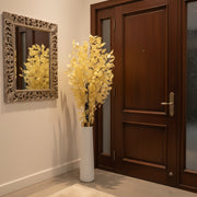 Artificial Golden Eucalyptus Plant with White Floor Vase | Premium Indoor Home & Office Decor