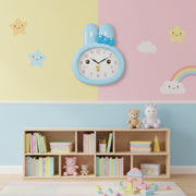 Cute Bunny Cartoon Wall Clock for Kids Room | Silent Quartz Plastic Wall Clock | Blue Decorative Wall Clock