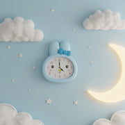 Cute Bunny Cartoon Wall Clock for Kids Room | Silent Quartz Plastic Wall Clock | Blue Decorative Wall Clock