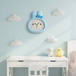 Cute Bunny Cartoon Wall Clock for Kids Room | Silent Quartz Plastic Wall Clock | Blue Decorative Wall Clock