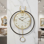 Luxury Deer Antler Modern Wall Clock with Pendulum – Elegant Silent Quartz Decorative Wall Clock for Home & Office