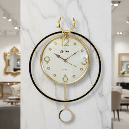 Luxury Deer Antler Modern Wall Clock with Pendulum – Elegant Silent Quartz Decorative Wall Clock for Home & Office