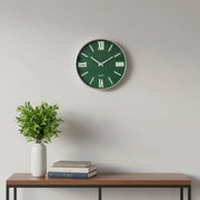 Modern Green Wall Clock with Roman Numerals – Silent Quartz Decorative Wall Clock for Home & Office