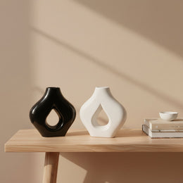 2 Pcs Modern Hollow Ceramic Vase Set