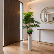 Artificial Monstera Deliciosa Plant with White Floor Vase | Premium Swiss Cheese Plant for Home & Office Décor