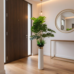 Artificial Monstera Deliciosa Plant with White Floor Vase | Premium Swiss Cheese Plant for Home & Office Décor