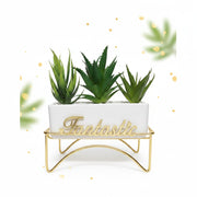 Artificial Succulent Planter with Golden Stand