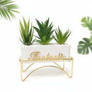 Artificial Succulent Planter with Golden Stand