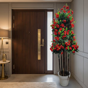 Artificial Red Camellia Flower Plant in Decorative Pot | Large Indoor Faux Flower Tree for Home & Office Decor