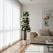 Artificial White & Pink Rose Tree in Decorative Pot