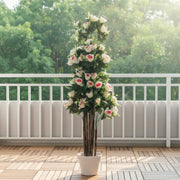 Artificial White & Pink Rose Tree in Decorative Pot