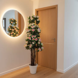 Artificial White & Pink Rose Tree in Decorative Pot
