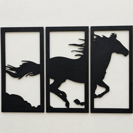 3-Piece Black Horse Silhouette Wall Frame