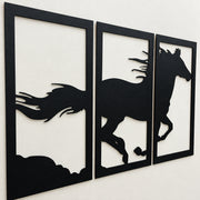 3-Piece Black Horse Silhouette Wall Frame