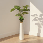 Artificial Elephant Ear Plant (Alocasia) in Decorative White Floor Vase