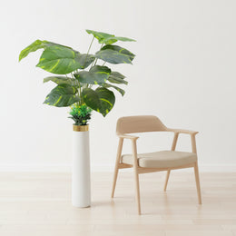 Artificial Elephant Ear Plant (Alocasia) in Decorative White Floor Vase