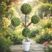 Artificial Boxwood Topiary Ball Plant with White Decorative Pot | Indoor & Office Home Decor