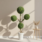 Artificial Boxwood Topiary Ball Plant with White Decorative Pot | Indoor & Office Home Decor