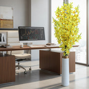 Artificial Yellow Cosmos Flower Plant with White Floor Vase | Premium Decorative Flower Arrangement for Home & Office