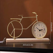 Vintage Bicycle Table Clock with Wooden Base