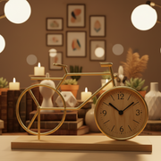 Vintage Bicycle Table Clock with Wooden Base